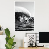 Zwart-wit Barrel Wave Foto - Dramatische Oceaan Poster (Thuiskantoor)