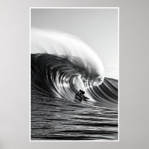Zwart-wit Barrel Wave Foto - Dramatische Oceaan Poster
