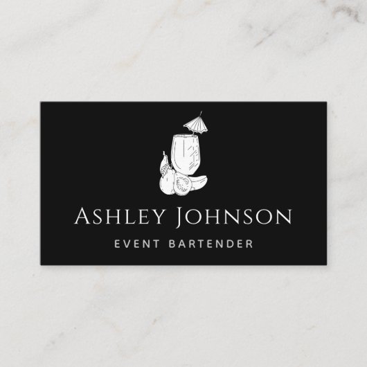 Zwart & Wit Bartending Thema Eenvoudig Elegant Coo Visitekaartje (Voorkant)