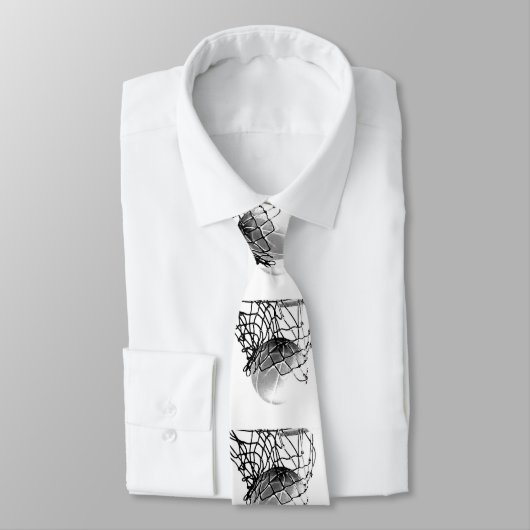 Zwart & Wit Basketbal Aangepast Stropdas (Gebonden)