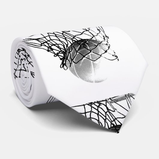 Zwart & Wit Basketbal Aangepast Stropdas (Opgerold)