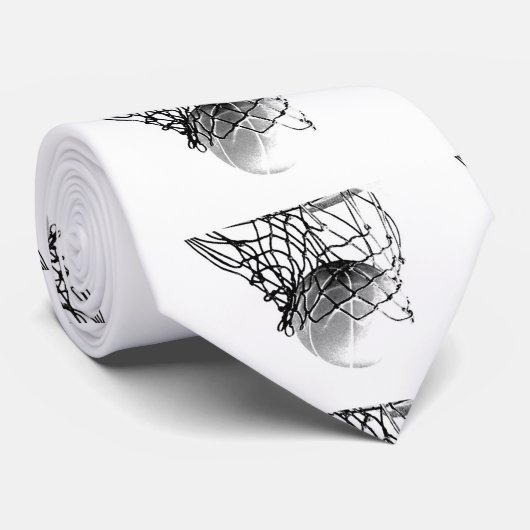 Zwart & Wit Basketbal Aangepast Stropdas (Opgerold)