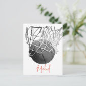 Zwart & Wit Basketbal Bal & Net Je Naam Briefkaart (Staand voorkant)