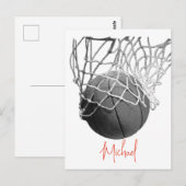 Zwart & Wit Basketbal Bal & Net Je Naam Briefkaart (Voorkant / Achterkant)