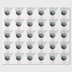 Zwart & Wit Basketbal Bal & Net Je Naam Cadeaupapier