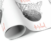 Zwart & Wit Basketbal Bal & Net Je Naam Cadeaupapier (Rol Hoek)