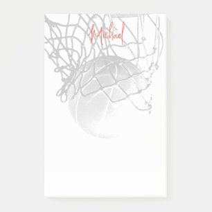 Zwart & Wit Basketbal Bal & Net Je Naam Post-it® Notes