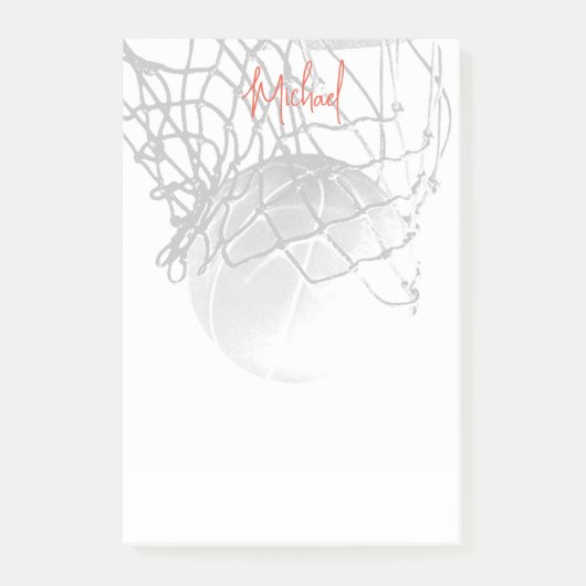 Zwart & Wit Basketbal Bal & Net Je Naam Post-it® Notes (Voorkant)