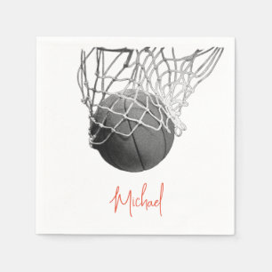Zwart & Wit Basketbal Bal & Net Je Naam Servet