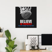 Zwart-wit Basketbal Beleef jezelf Poster (Thuiskantoor)