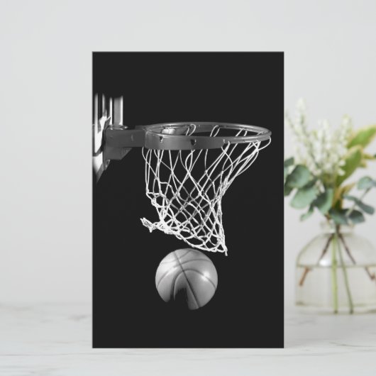 Zwart & Wit Basketbal Briefpapier (Staand voorkant)