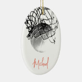 Zwart-wit basketbal en net Jouw naam Keramisch Ornament (Rechts)