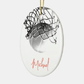 Zwart-wit basketbal en net Jouw naam Keramisch Ornament (Links)