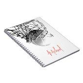 Zwart-wit basketbal en net Jouw naam Notitieboek (Rechterzijde)