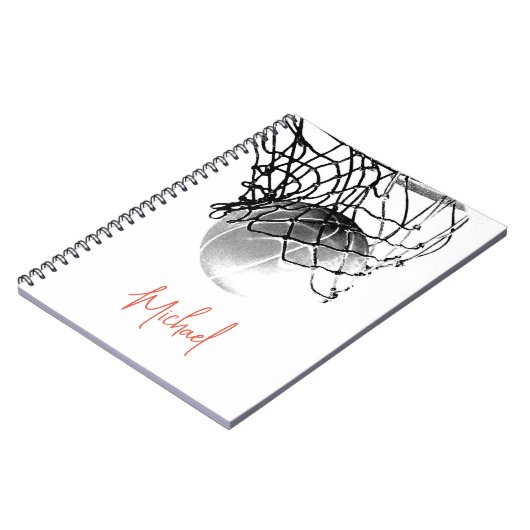 Zwart-wit basketbal en net Jouw naam Notitieboek (Linkerzijde)