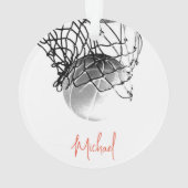 Zwart-wit basketbal en net Jouw naam Ornament (achterkant)