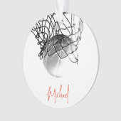 Zwart-wit basketbal en net Jouw naam Ornament (voorkant)