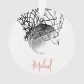 Zwart-wit basketbal en net Jouw naam Ornament (voorkant)