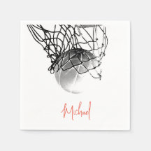 Zwart-wit basketbal en net Jouw naam