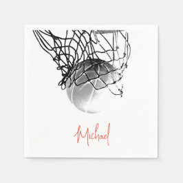 Zwart-wit basketbal en net Jouw naam Servet