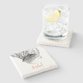 Zwart-wit basketbal en net Jouw naam Stenen Onderzetter (Zijkant)