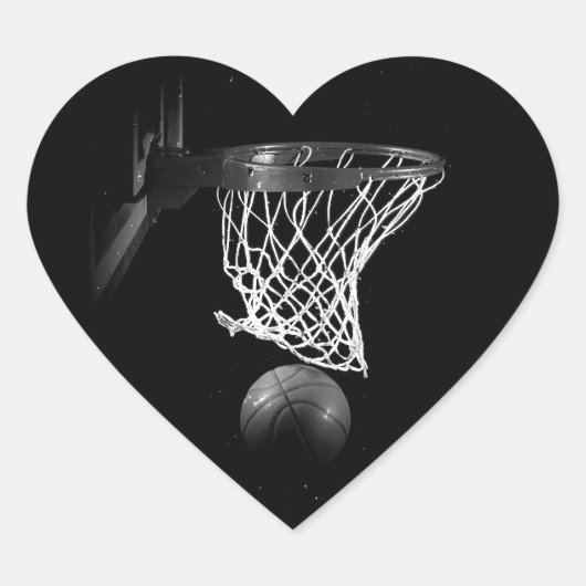Zwart & Wit Basketbal Hart Sticker (Voorkant)