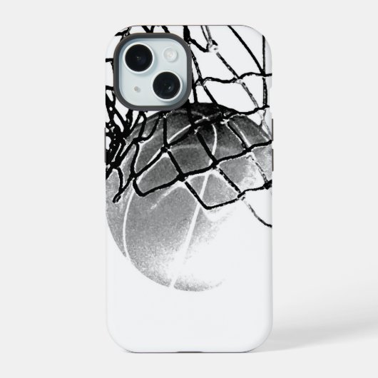Zwart & Wit Basketbal iPhone 15 Case (Achterkant)