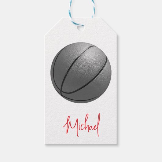 Zwart & Wit Basketbal Jouw naam Custom Cadeaulabel (Voorkant)