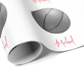 Zwart & Wit Basketbal Jouw naam Custom Cadeaupapier (Rol Hoek)