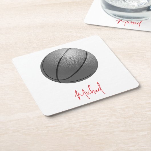 Zwart & Wit Basketbal Jouw naam Custom Kartonnen Onderzetters (Schuin)