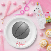 Zwart & Wit Basketbal Jouw naam Custom Papieren Bordje (Feest)