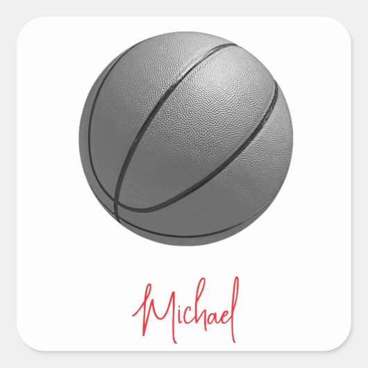 Zwart & Wit Basketbal Jouw naam Custom Vierkante Sticker (Voorkant)