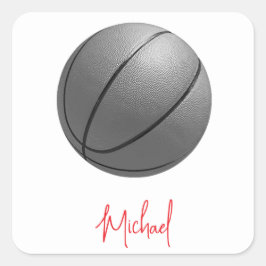 Zwart & Wit Basketbal Jouw naam Custom Vierkante Sticker