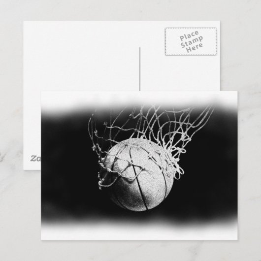 Zwart & Wit Basketbal Kunst Briefkaart (Voorkant / Achterkant)