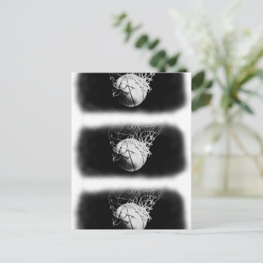 Zwart & Wit Basketbal Kunst Briefkaart (Staand voorkant)