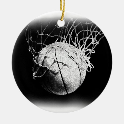 Zwart & Wit Basketbal Kunst Keramisch Ornament (Voorkant)