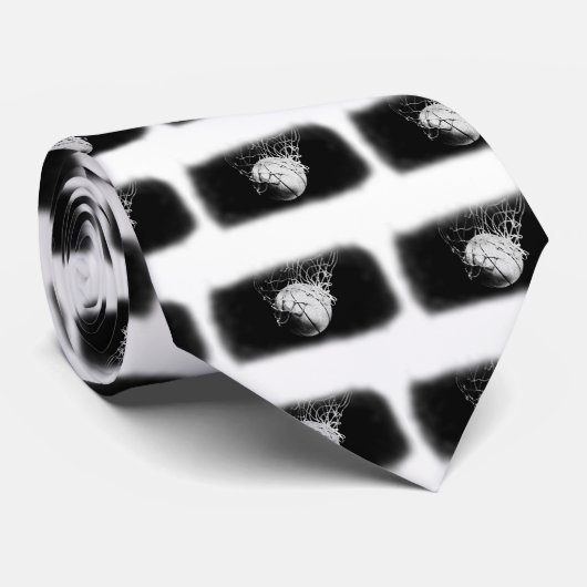 Zwart & Wit Basketbal Kunst Stropdas (Opgerold)