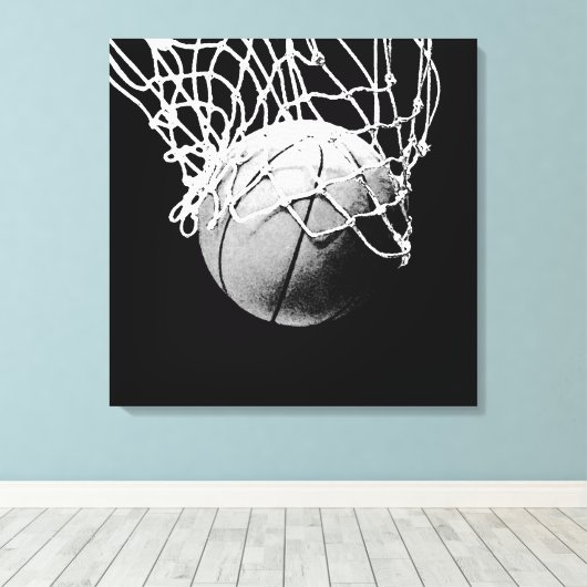 Zwart-wit basketbal kunstwerk canvas afdruk (Insitu (Houten vloer))