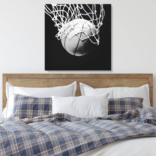 Zwart-wit basketbal kunstwerk canvas afdruk (Insitu (Slaapkamer))