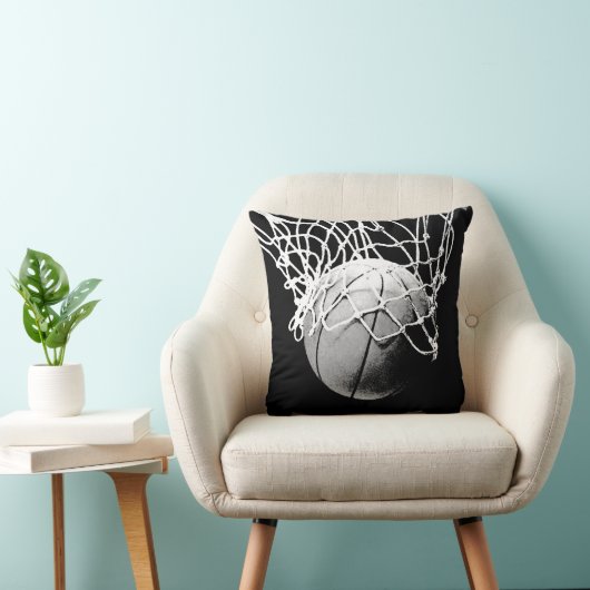 Zwart-wit basketbal kunstwerk kussen (Stoel)