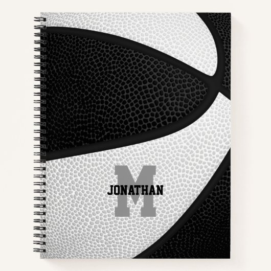Zwart wit basketbal team kleuren gepersonaliseerd notitieboek (Voorkant)