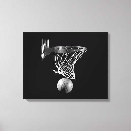 Zwart & Wit Basketbal Verpakt Canvas Afdruk (Voorkant)