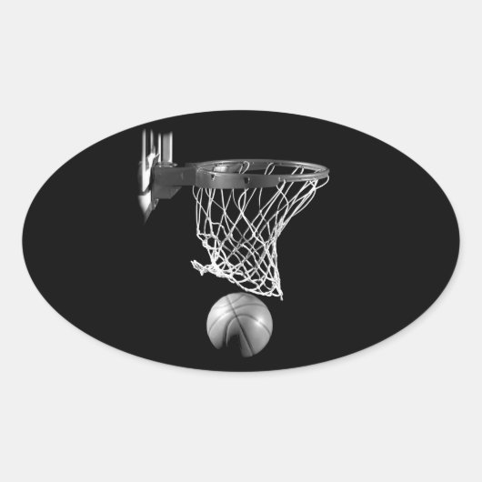 Zwart-wit Basketball Ovale Sticker (Voorkant)