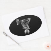 Zwart-wit Basketball Ovale Sticker (Envelop)