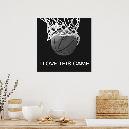 Zwart-wit Basketball-Poster Ik hou van dit spel Poster (Keuken)