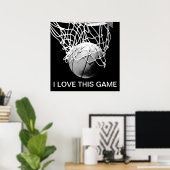 Zwart-wit Basketball-Poster Ik hou van dit spel Poster (Thuiskantoor)