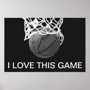 Zwart-wit Basketball-Poster Ik hou van dit spel Poster