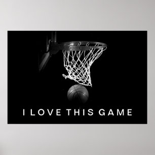 Zwart-wit Basketball-Poster Ik hou van dit spel Poster