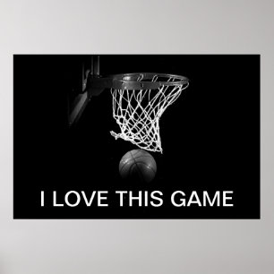 Zwart-wit Basketball-Poster Ik hou van dit spel Poster
