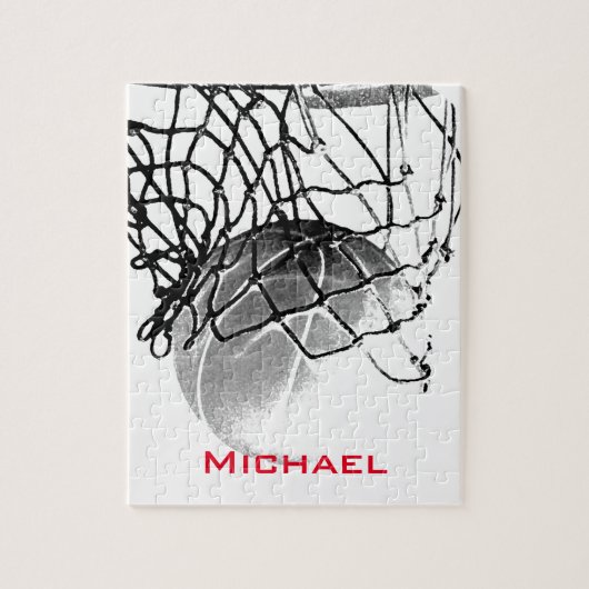 Zwart-wit Basketball Voeg Jouw naam toe Legpuzzel (Verticaal)